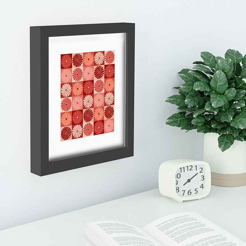 Colour Poems Checker Daisies I Red Pink Recessed Framing Rectangle