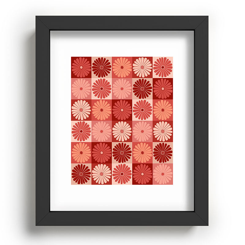 Colour Poems Checker Daisies I Red Pink Recessed Framing Rectangle