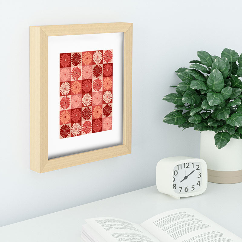 Colour Poems Checker Daisies I Red Pink Recessed Framing Rectangle