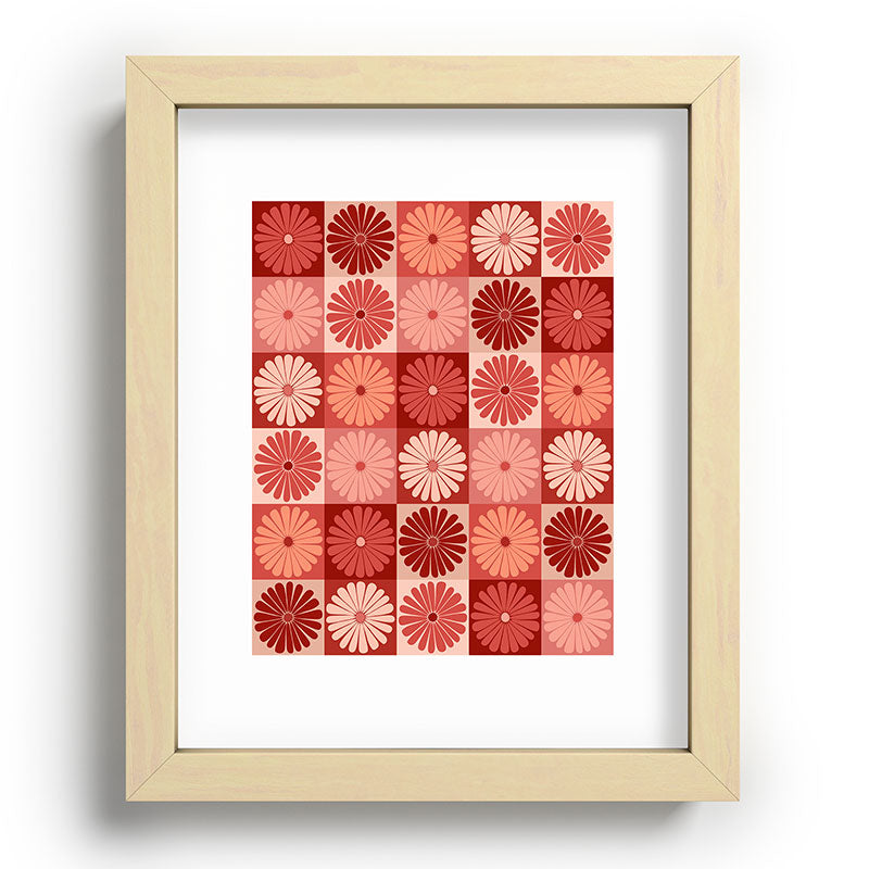 Colour Poems Checker Daisies I Red Pink Recessed Framing Rectangle