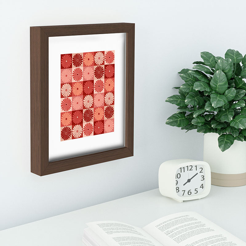 Colour Poems Checker Daisies I Red Pink Recessed Framing Rectangle