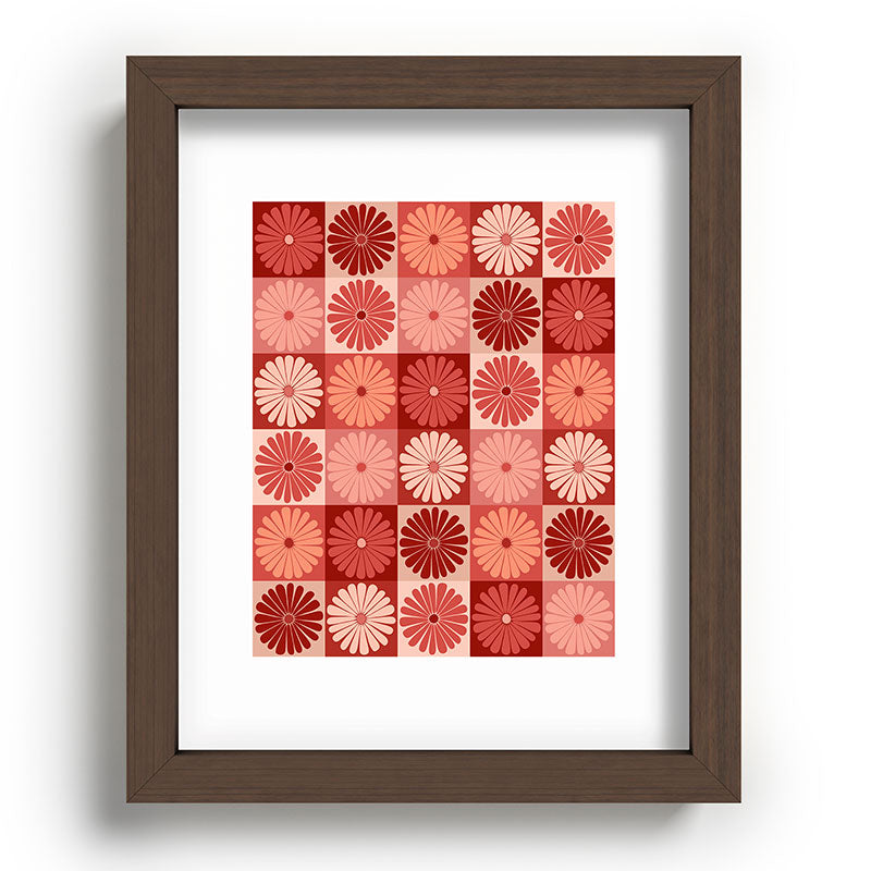 Colour Poems Checker Daisies I Red Pink Recessed Framing Rectangle