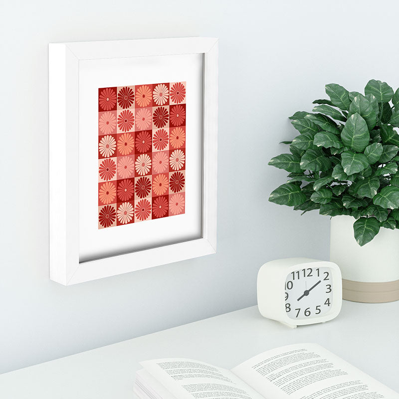 Colour Poems Checker Daisies I Red Pink Recessed Framing Rectangle