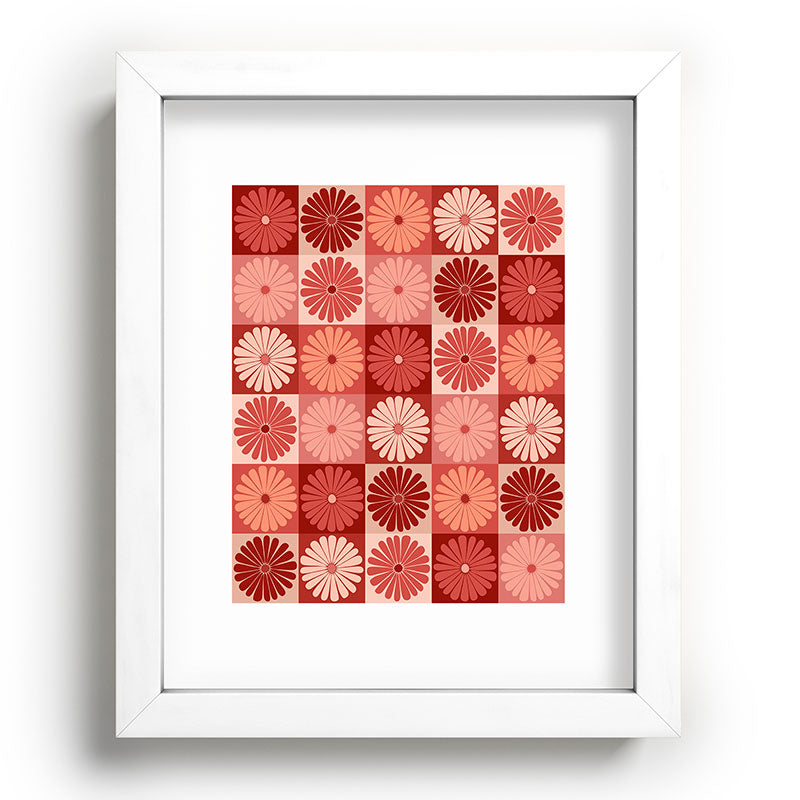 Colour Poems Checker Daisies I Red Pink Recessed Framing Rectangle