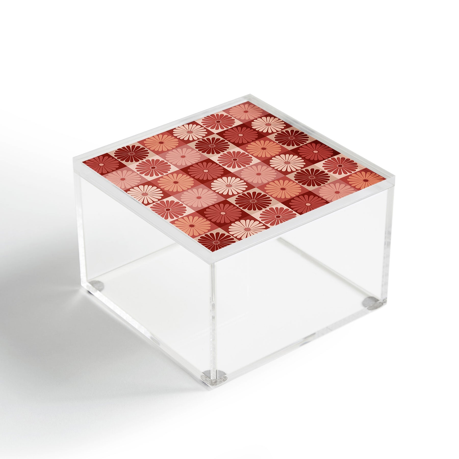 Colour Poems Checker Daisies I Red Pink Acrylic Box