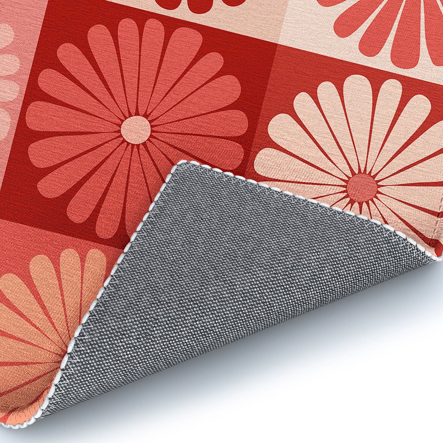 Colour Poems Checker Daisies I Red Pink Area Rug