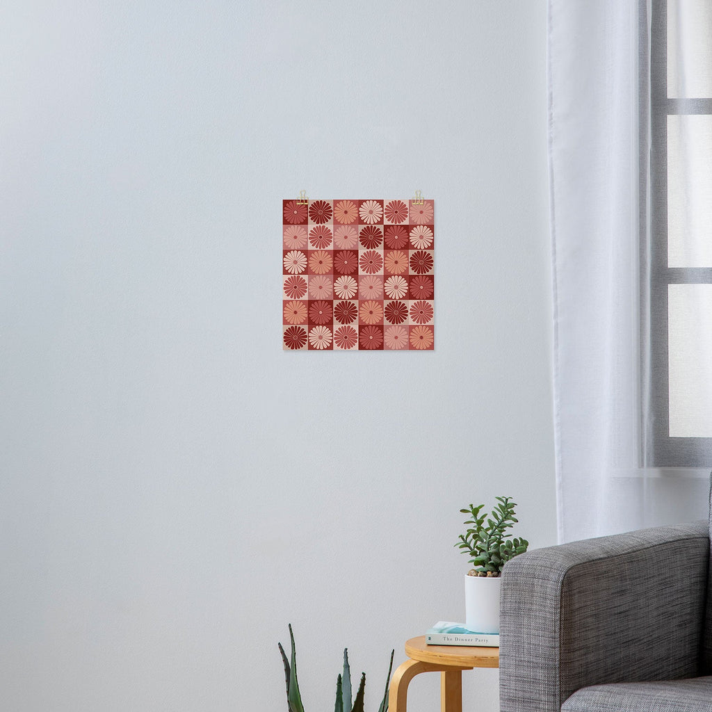 Colour Poems Checker Daisies I Red Pink Art Print