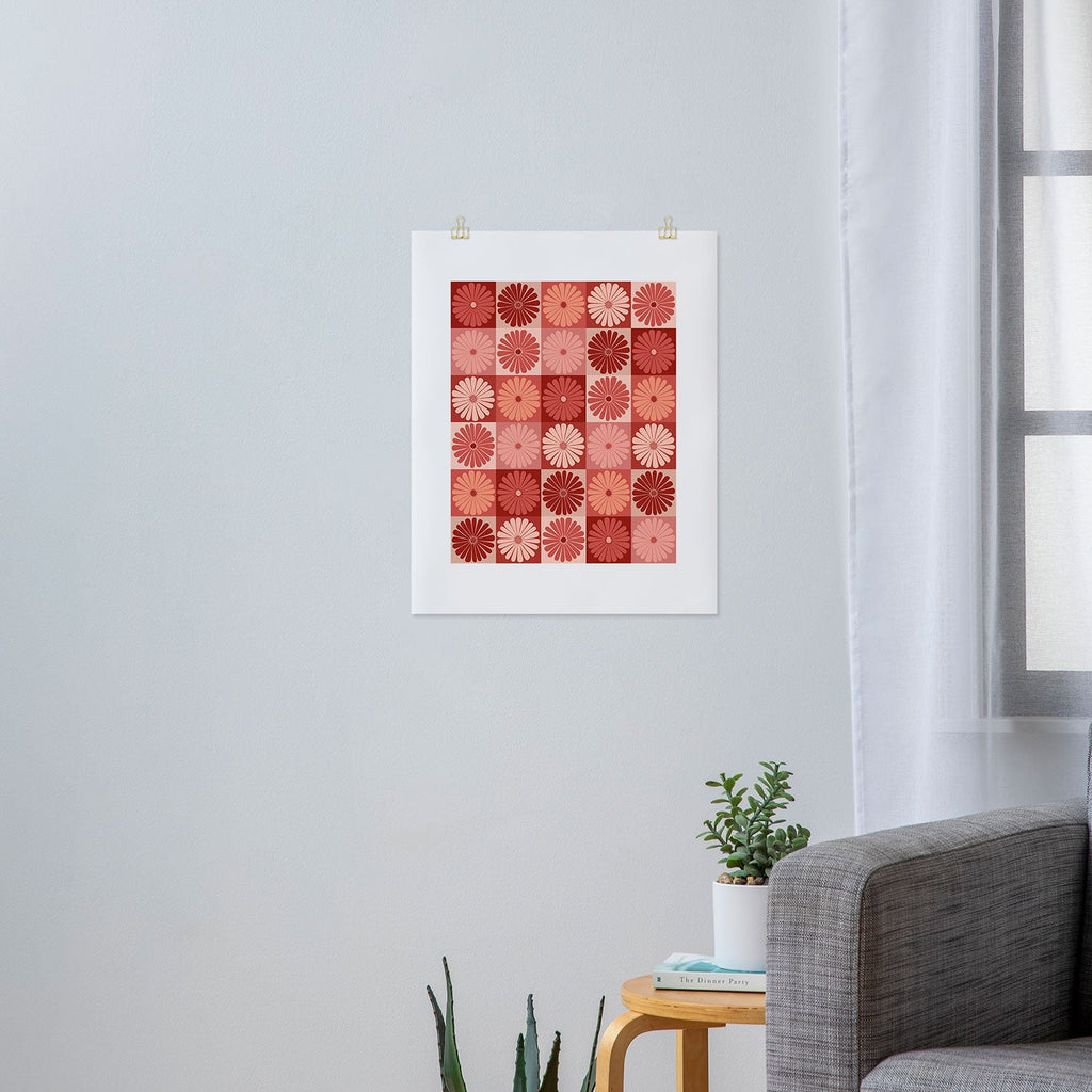 Colour Poems Checker Daisies I Red Pink Art Print