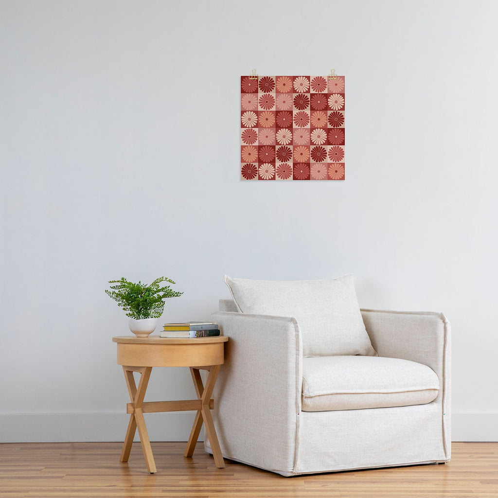 Colour Poems Checker Daisies I Red Pink Art Print