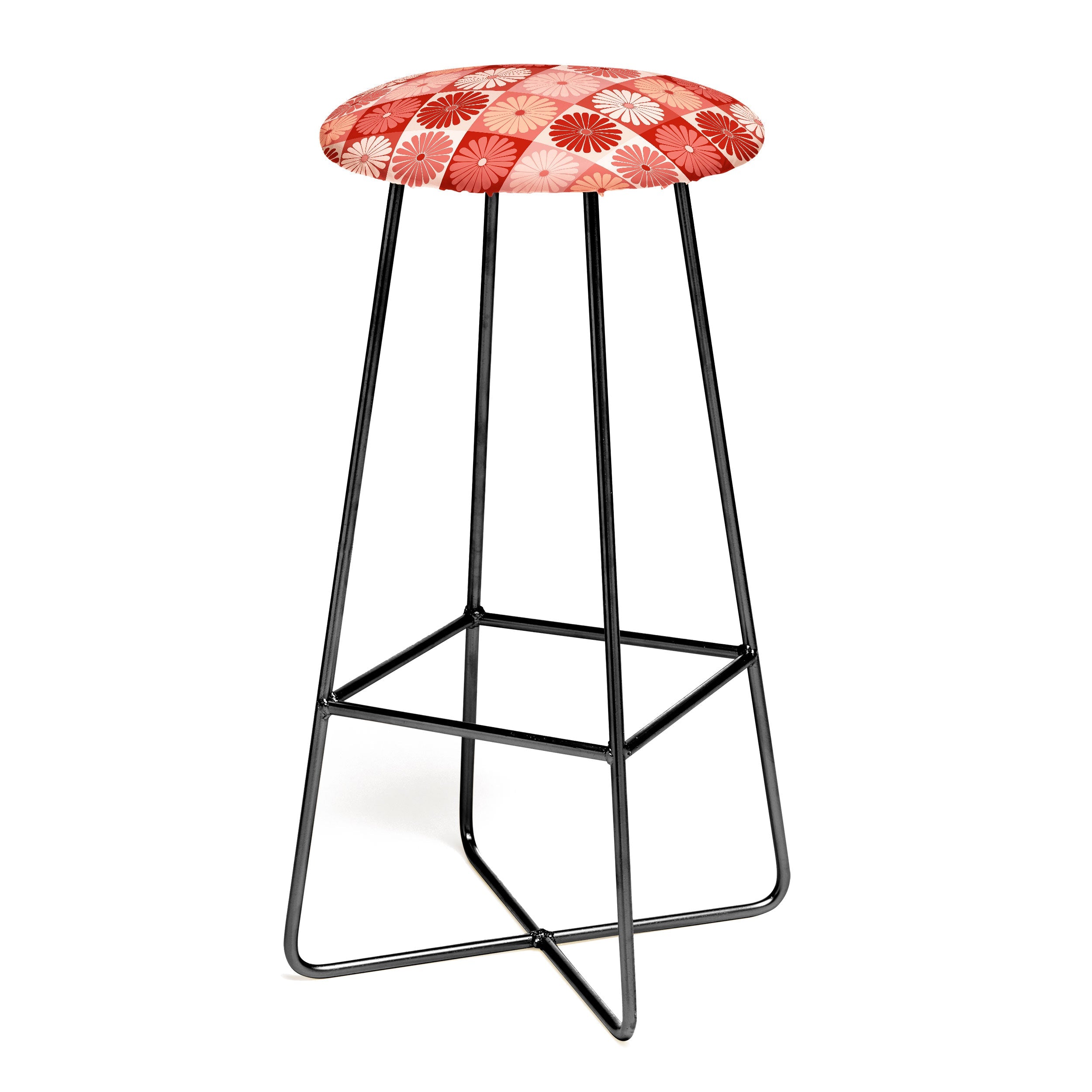 Colour Poems Checker Daisies I Red Pink Bar Stool