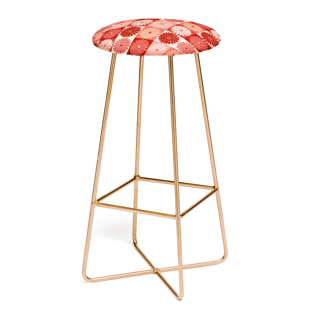 Colour Poems Checker Daisies I Red Pink Bar Stool