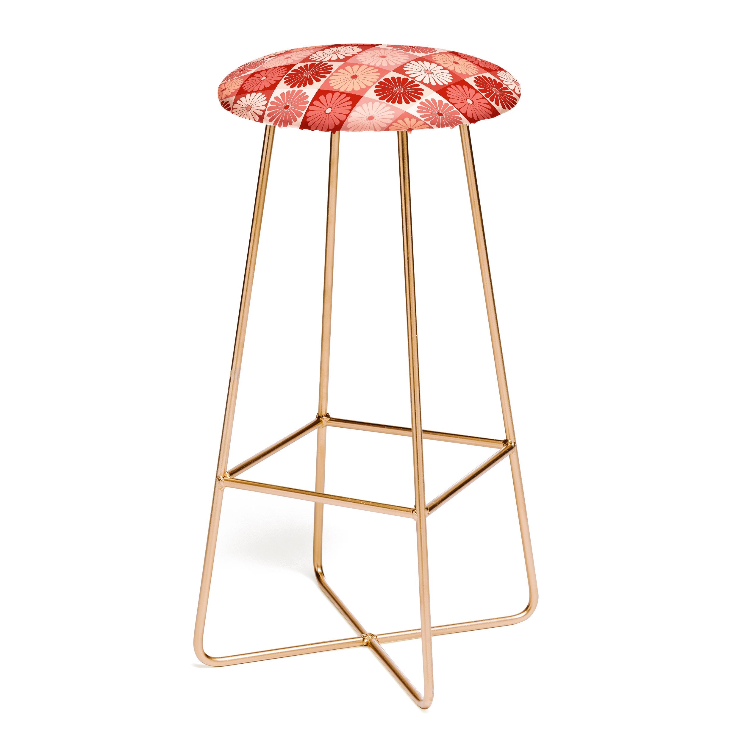 Colour Poems Checker Daisies I Red Pink Bar Stool