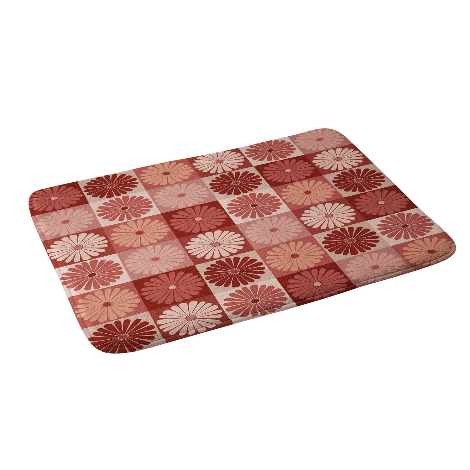 Colour Poems Checker Daisies I Red Pink Memory Foam Bath Mat