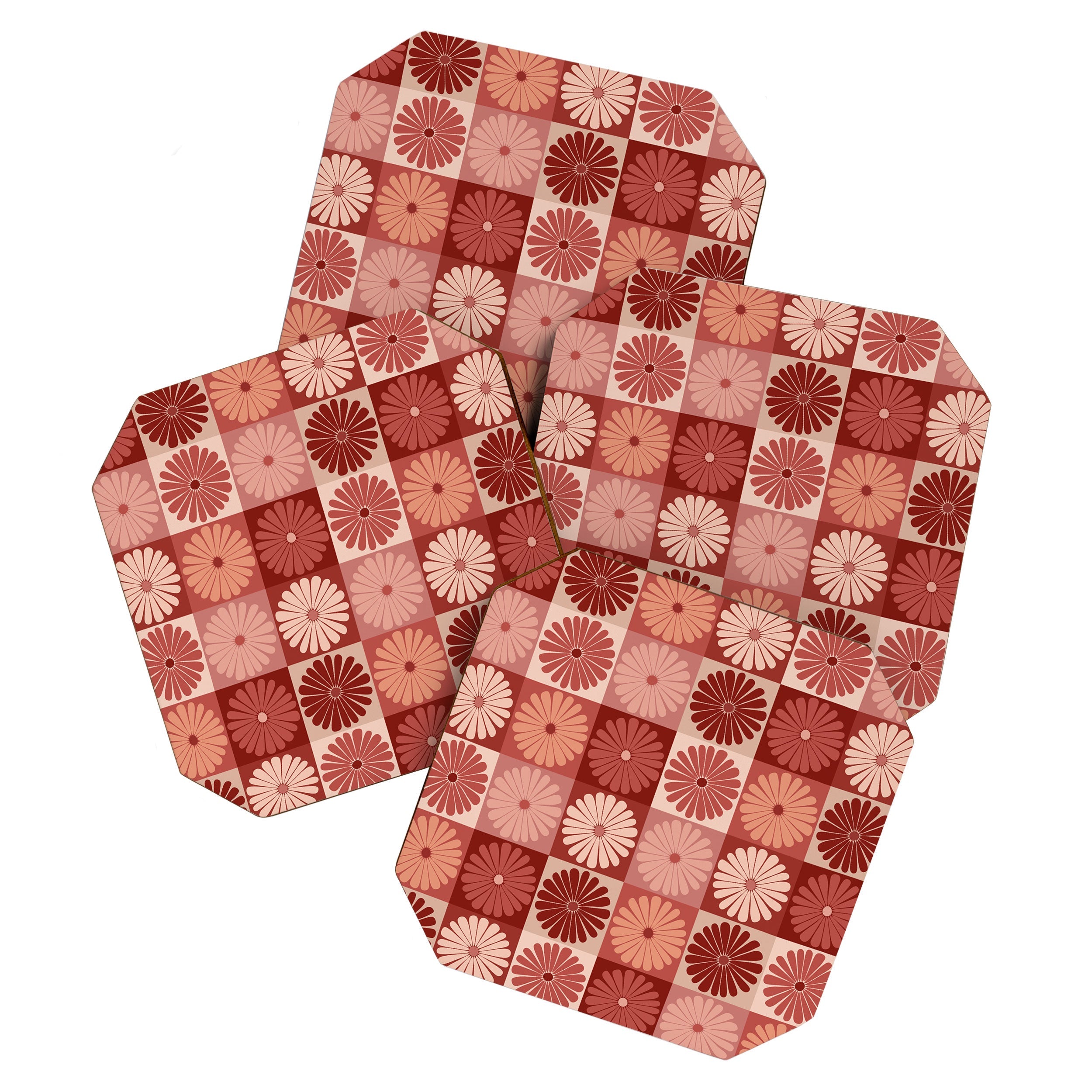 Colour Poems Checker Daisies I Red Pink Coaster Set