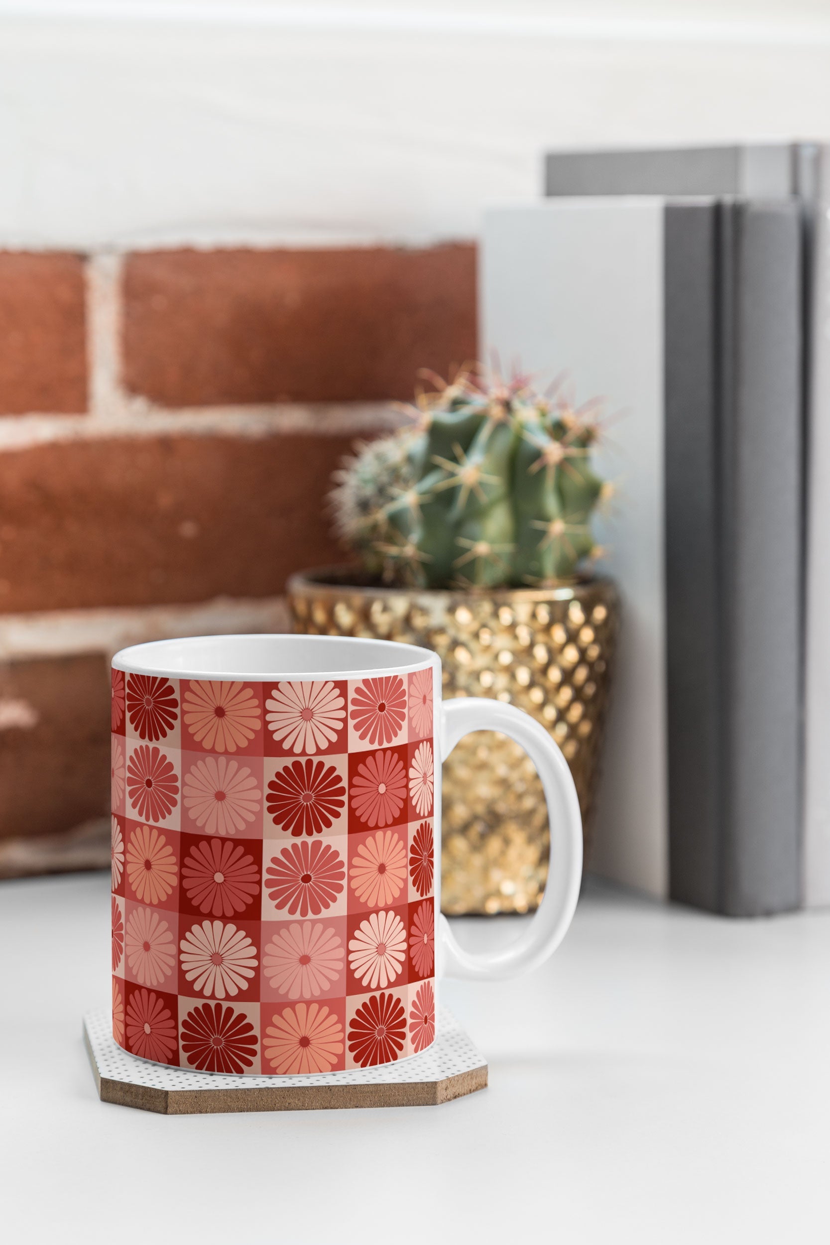 Colour Poems Checker Daisies I Red Pink Coffee Mug