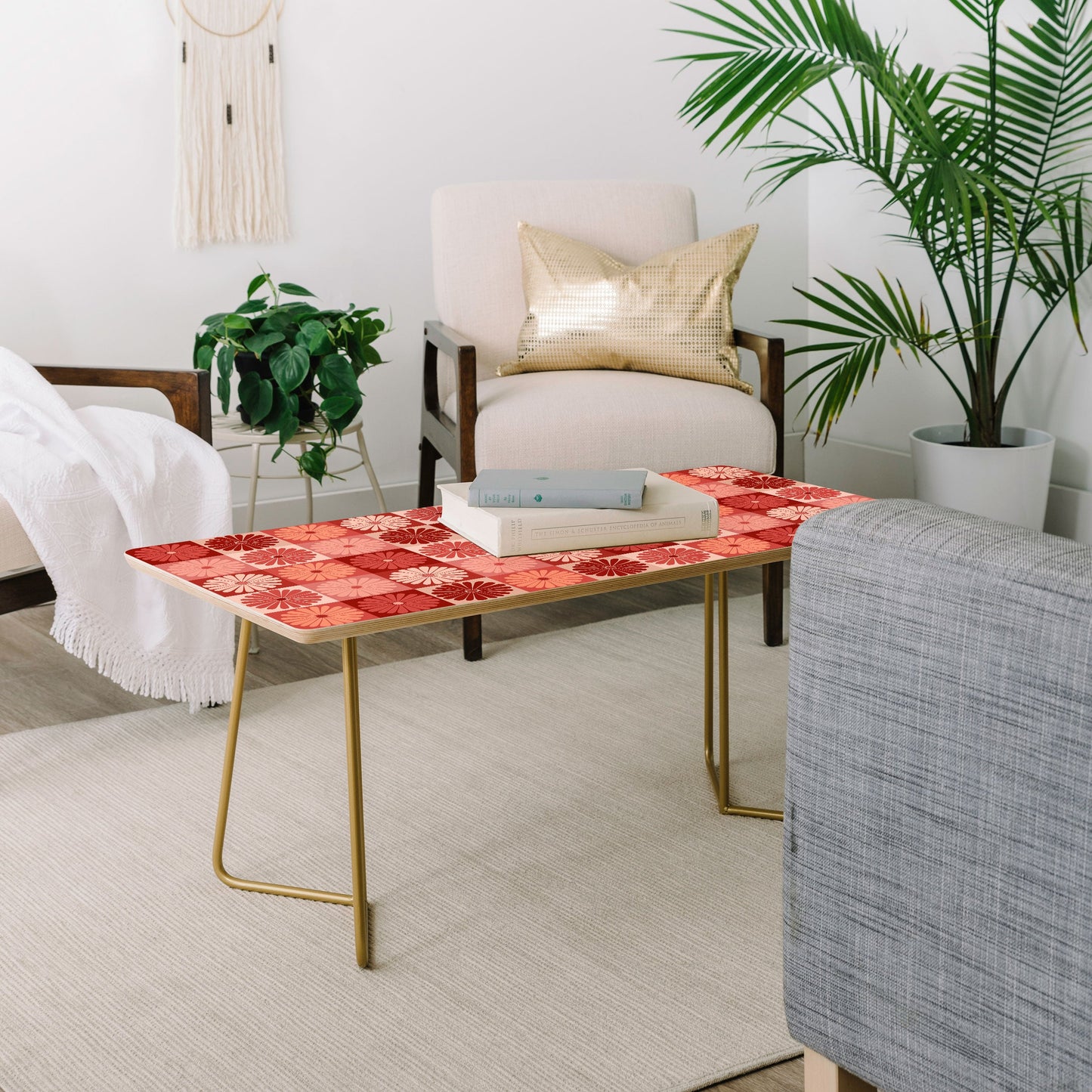 Colour Poems Checker Daisies I Red Pink Coffee Table