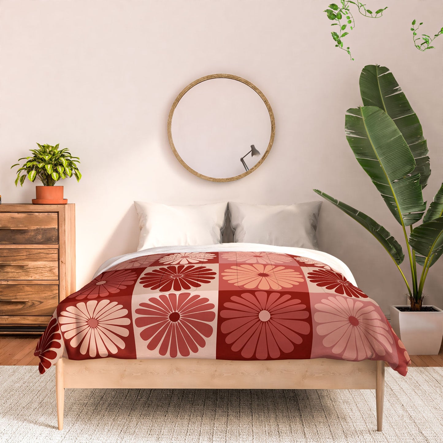 Colour Poems Checker Daisies I Red Pink Comforter