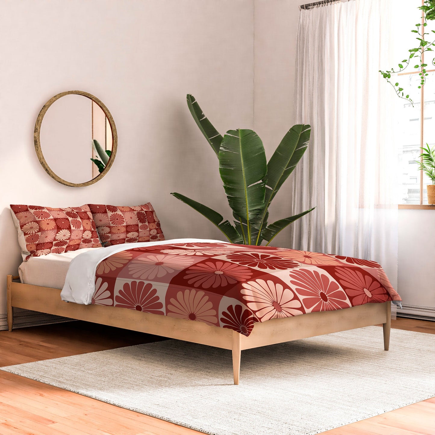 Colour Poems Checker Daisies I Red Pink Comforter