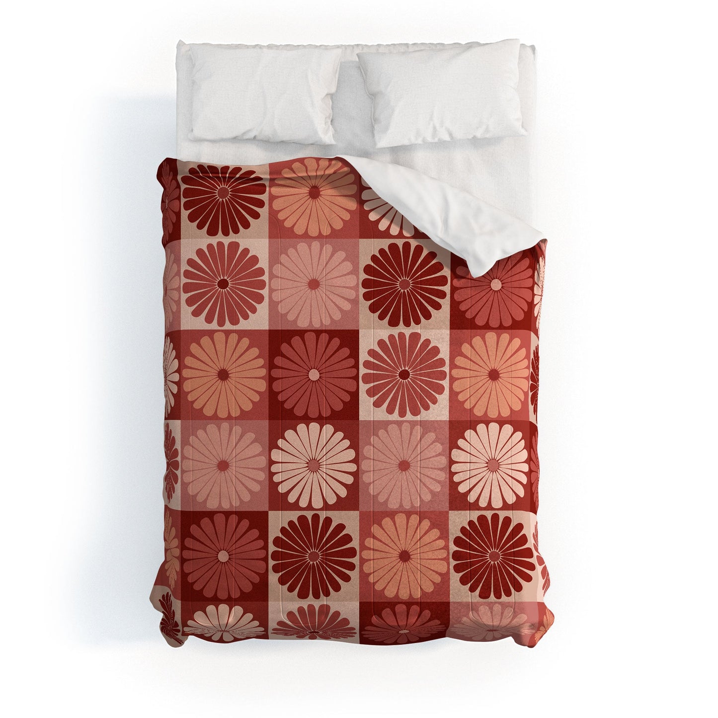 Colour Poems Checker Daisies I Red Pink Comforter