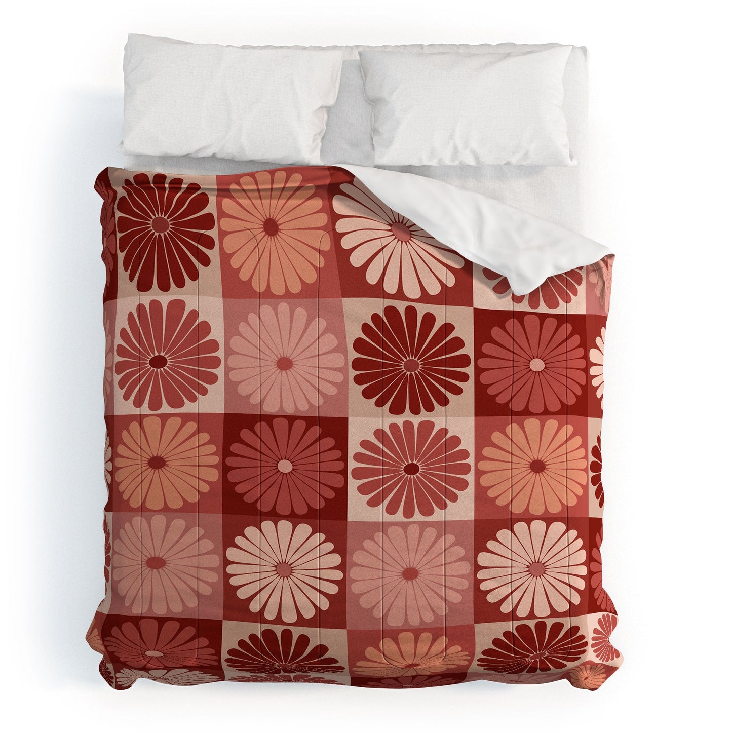 Colour Poems Checker Daisies I Red Pink Comforter