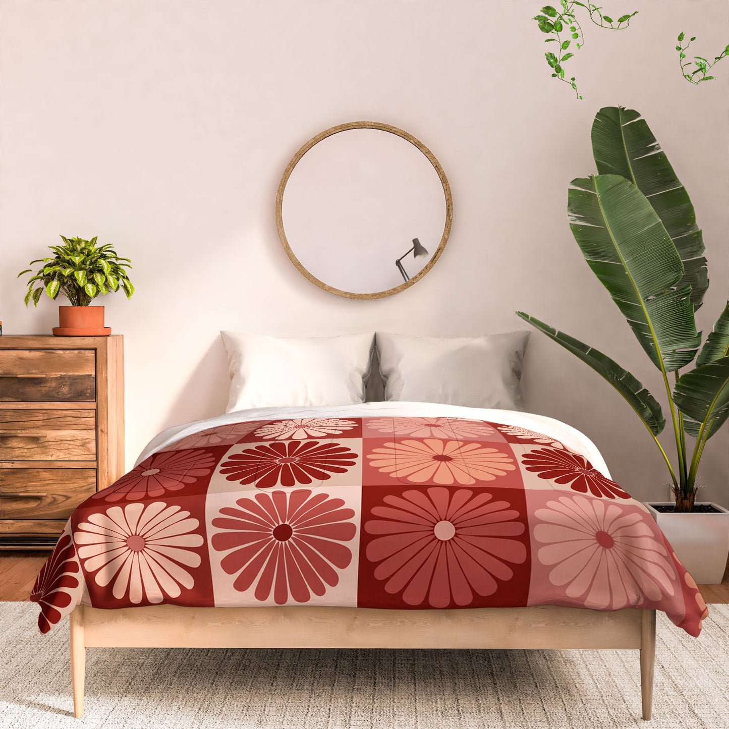 Colour Poems Checker Daisies I Red Pink Comforter