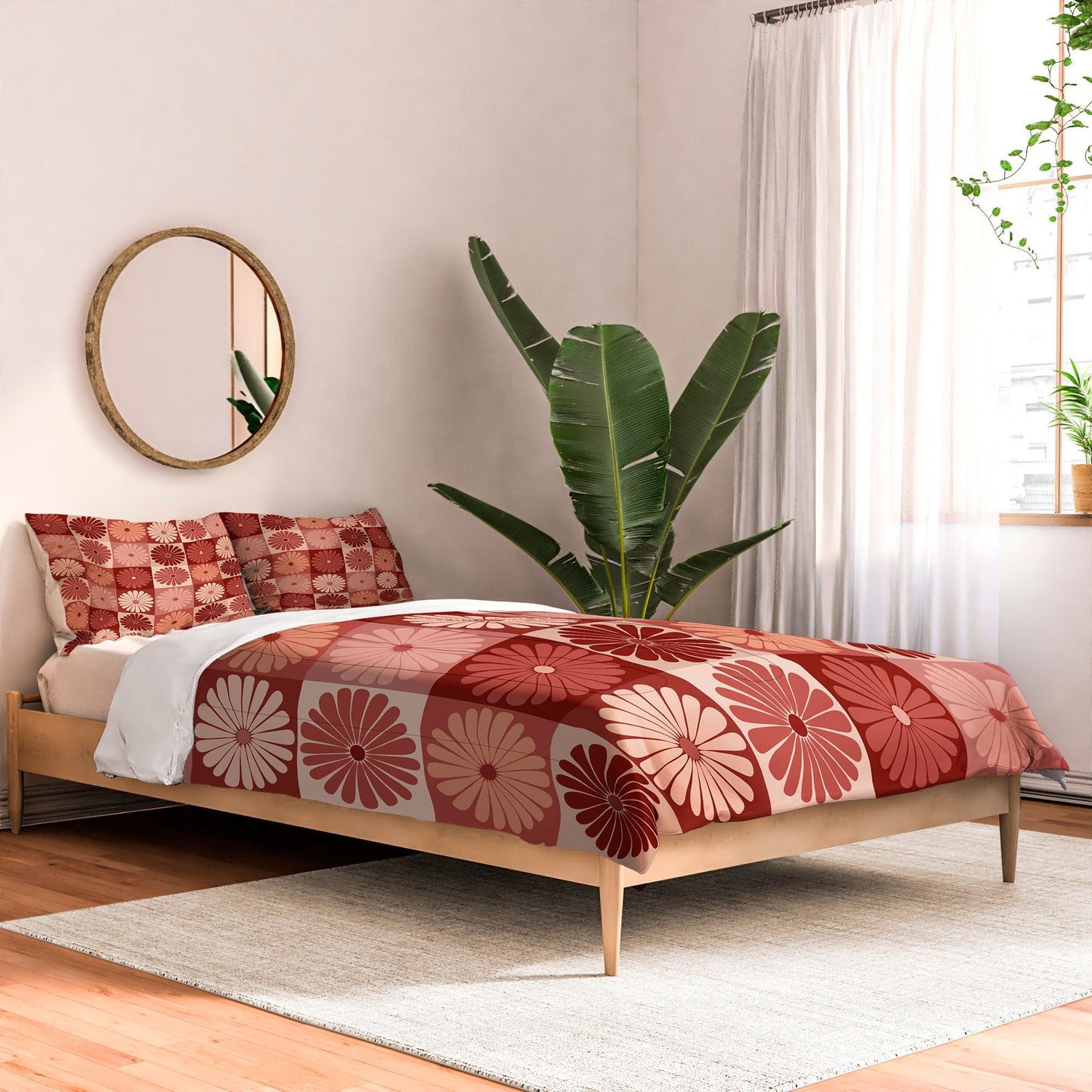 Colour Poems Checker Daisies I Red Pink Comforter