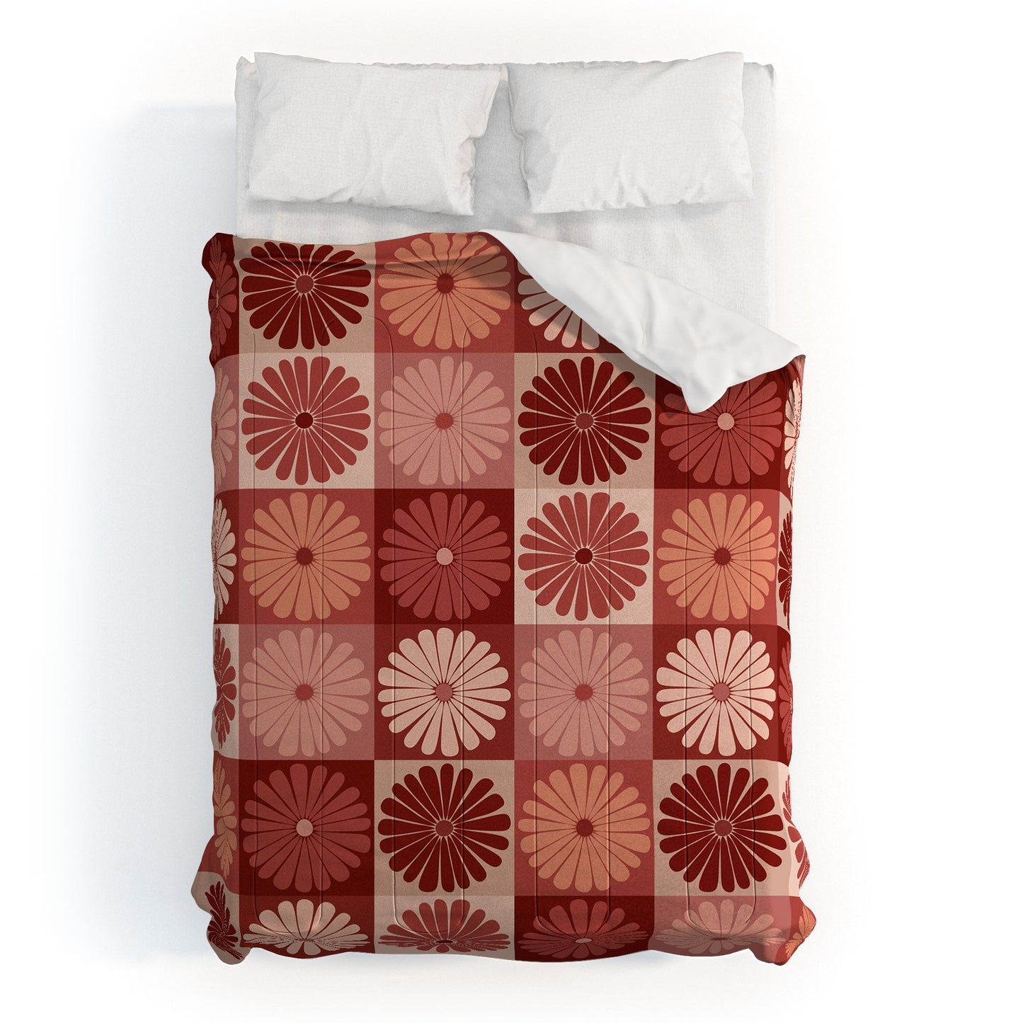 Colour Poems Checker Daisies I Red Pink Comforter