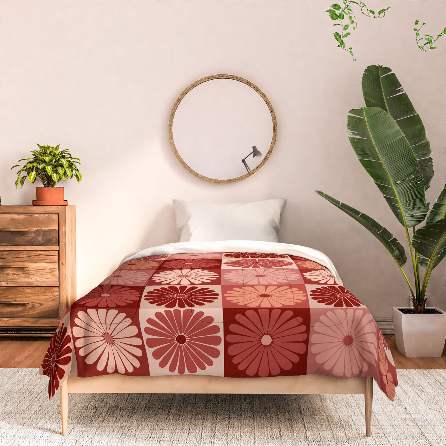 Colour Poems Checker Daisies I Red Pink Comforter
