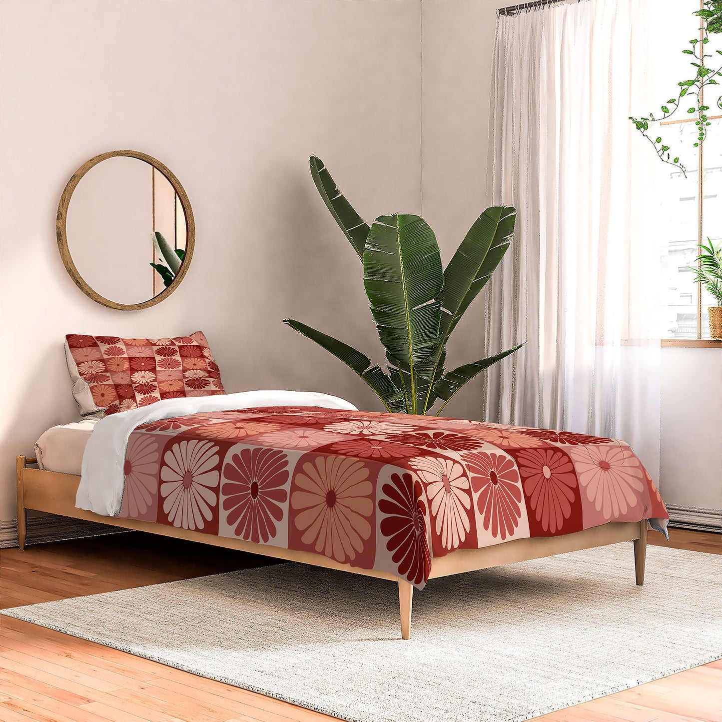 Colour Poems Checker Daisies I Red Pink Comforter