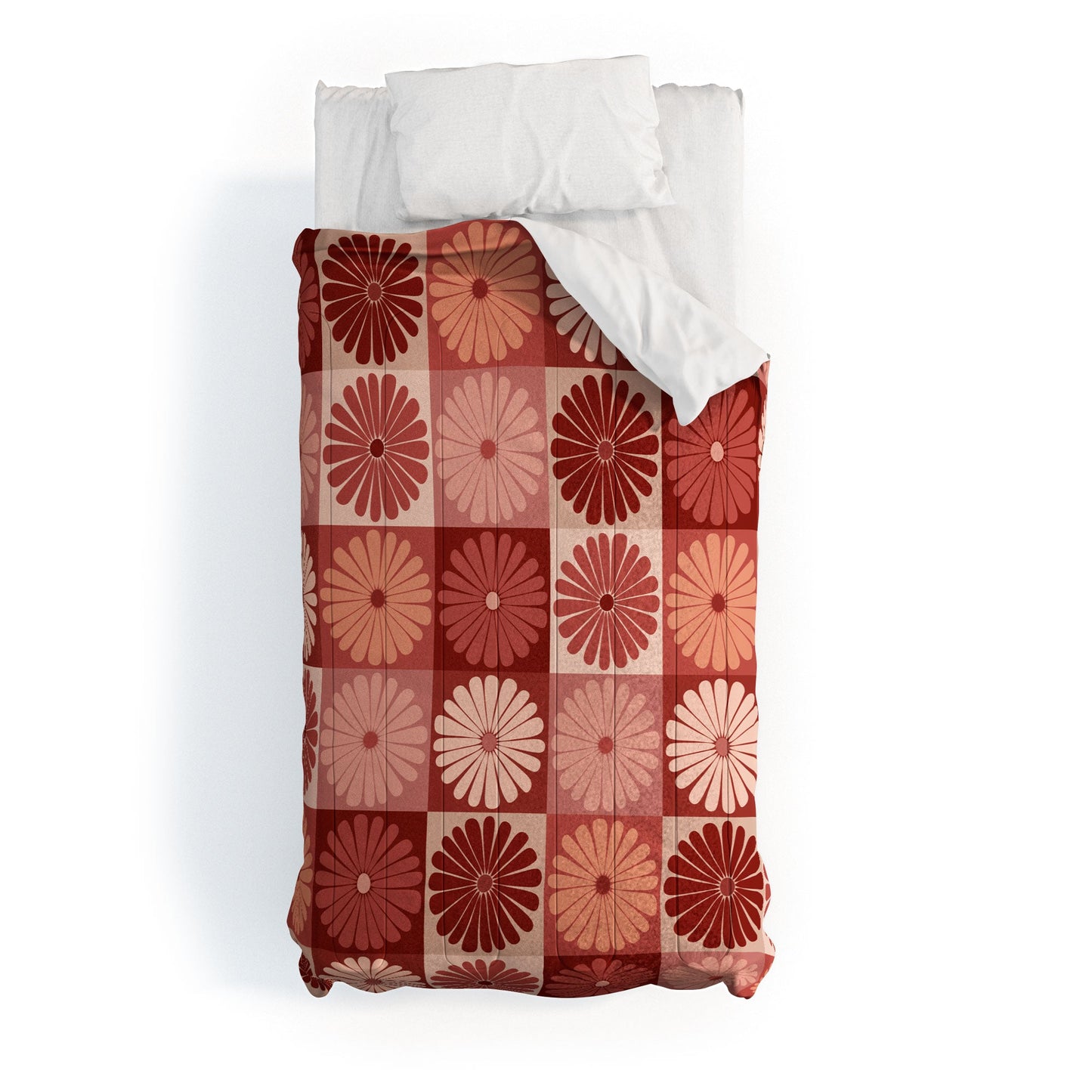 Colour Poems Checker Daisies I Red Pink Comforter
