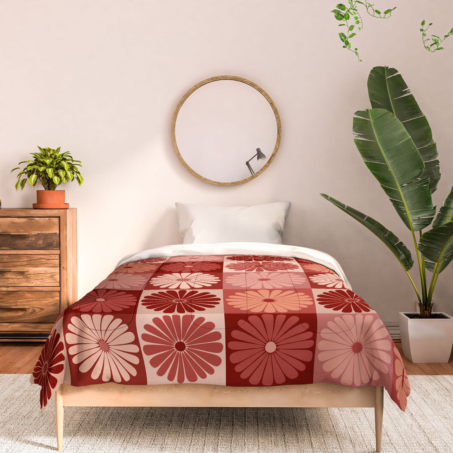 Colour Poems Checker Daisies I Red Pink Comforter