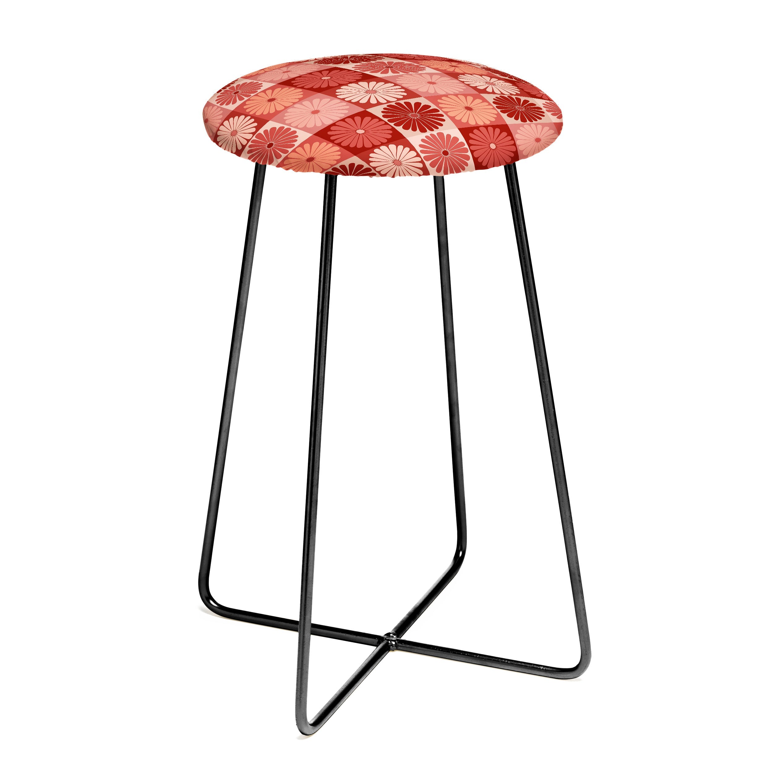 Colour Poems Checker Daisies I Red Pink Counter Stool