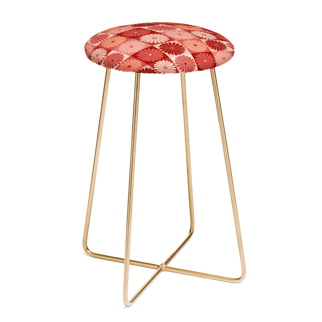 Colour Poems Checker Daisies I Red Pink Counter Stool