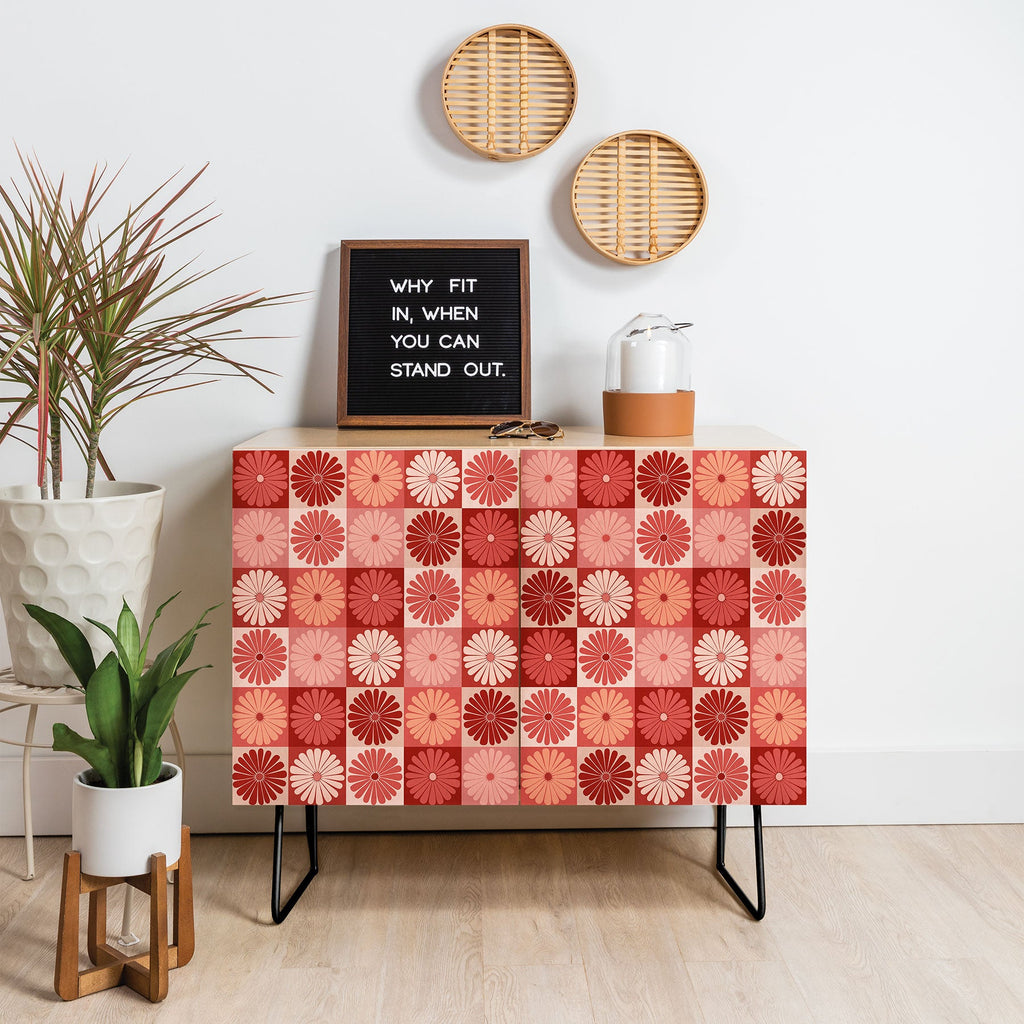 Colour Poems Checker Daisies I Red Pink Credenza