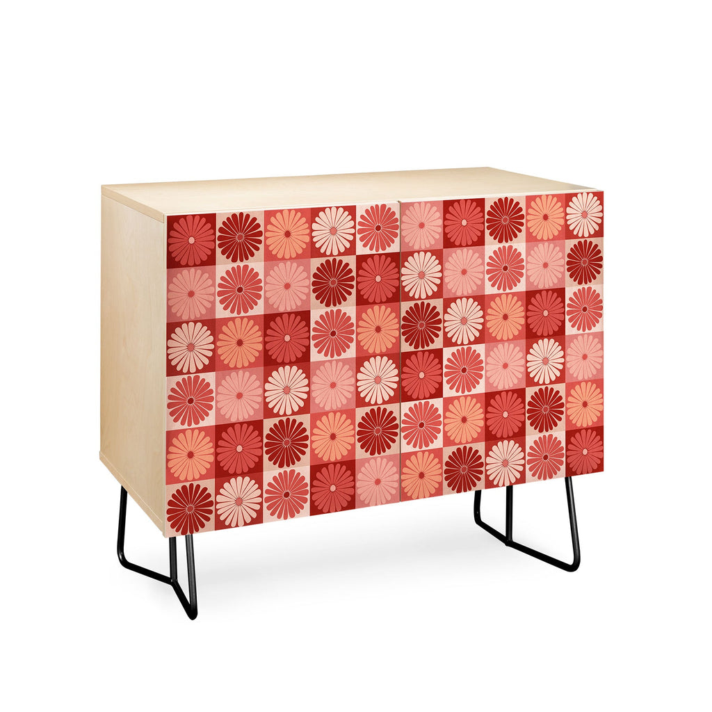 Colour Poems Checker Daisies I Red Pink Credenza