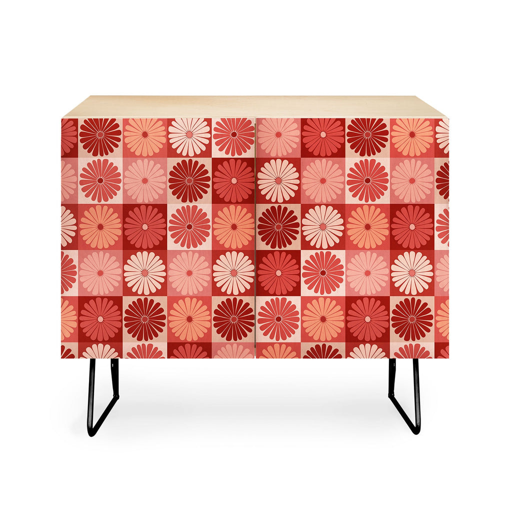 Colour Poems Checker Daisies I Red Pink Credenza