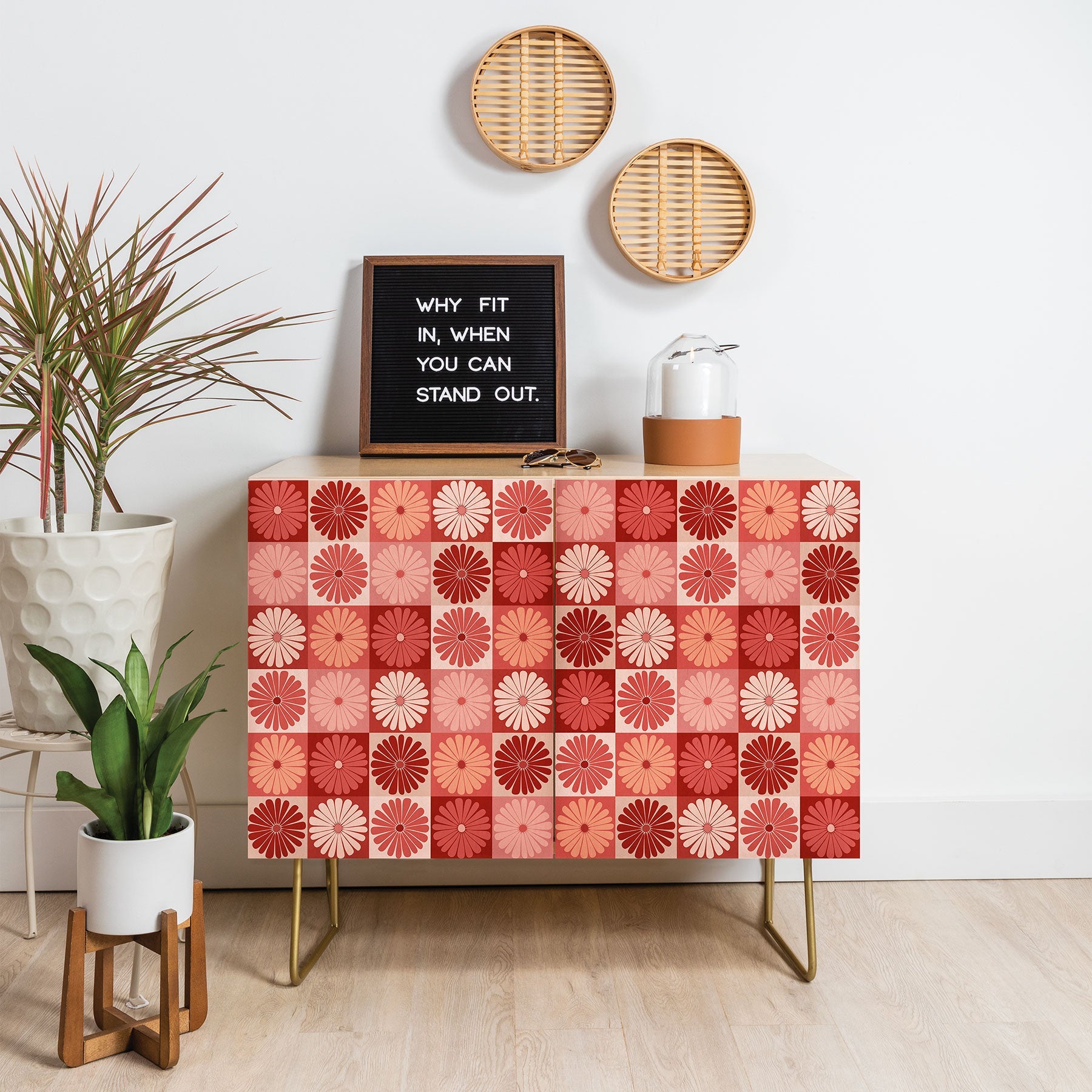 Colour Poems Checker Daisies I Red Pink Credenza