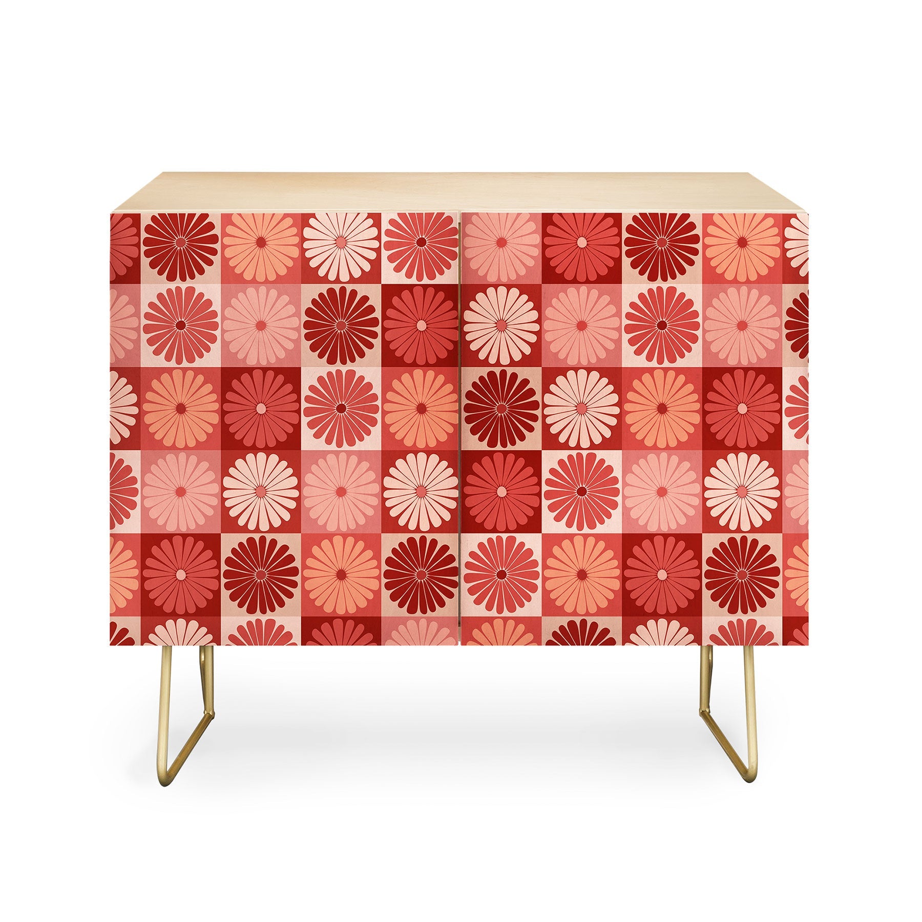 Colour Poems Checker Daisies I Red Pink Credenza