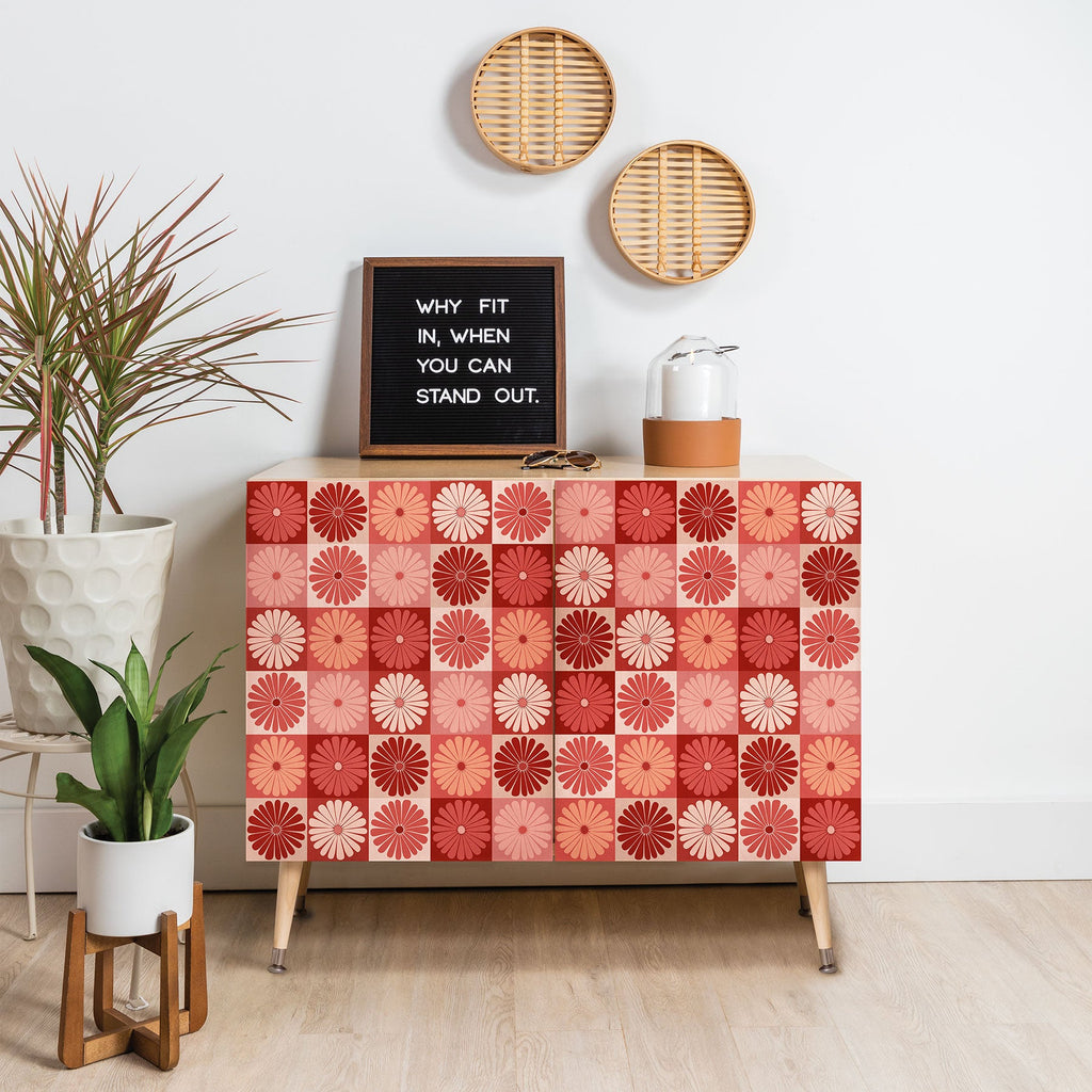 Colour Poems Checker Daisies I Red Pink Credenza