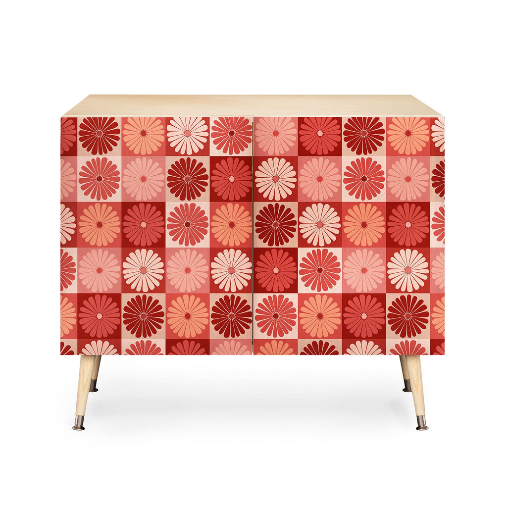 Colour Poems Checker Daisies I Red Pink Credenza
