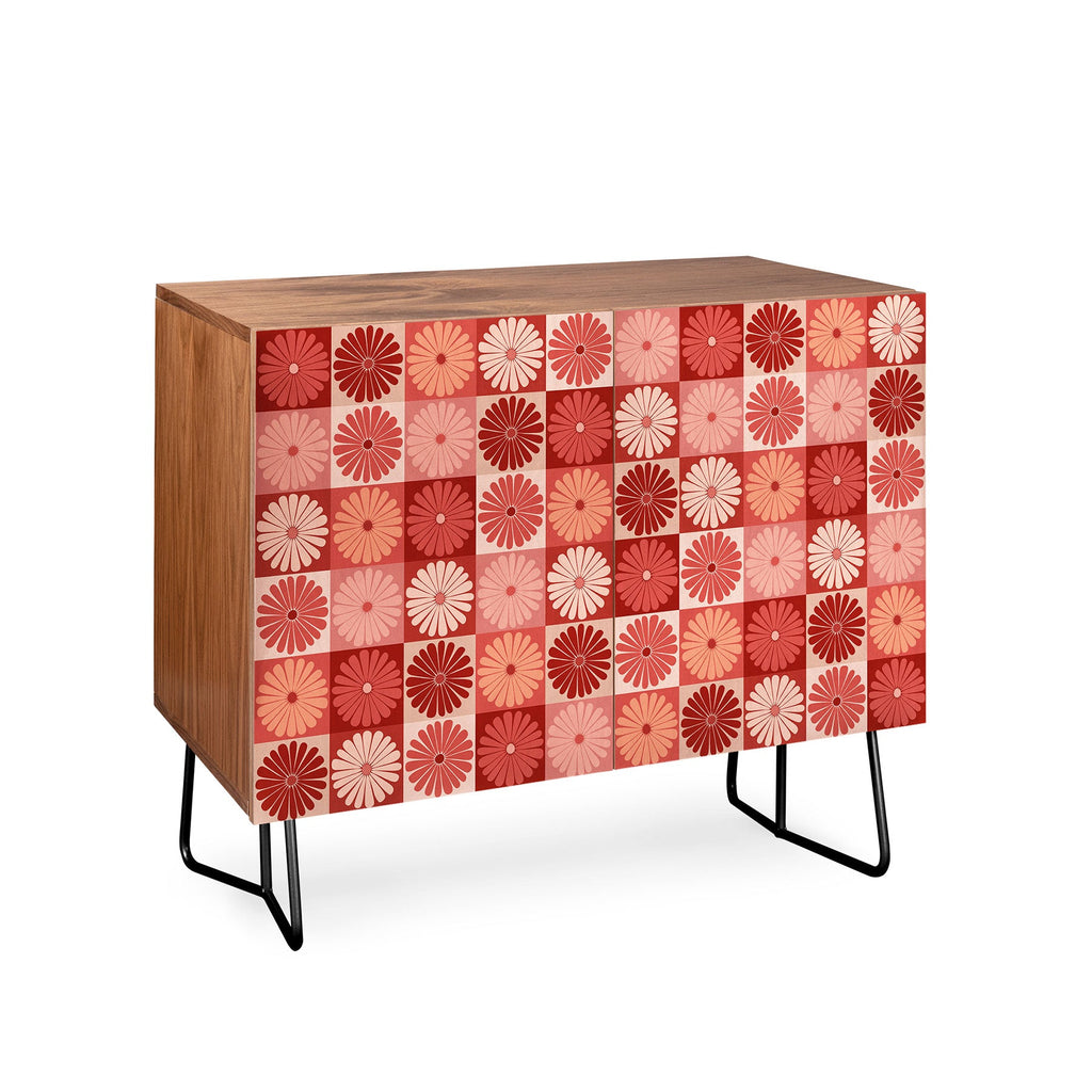 Colour Poems Checker Daisies I Red Pink Credenza