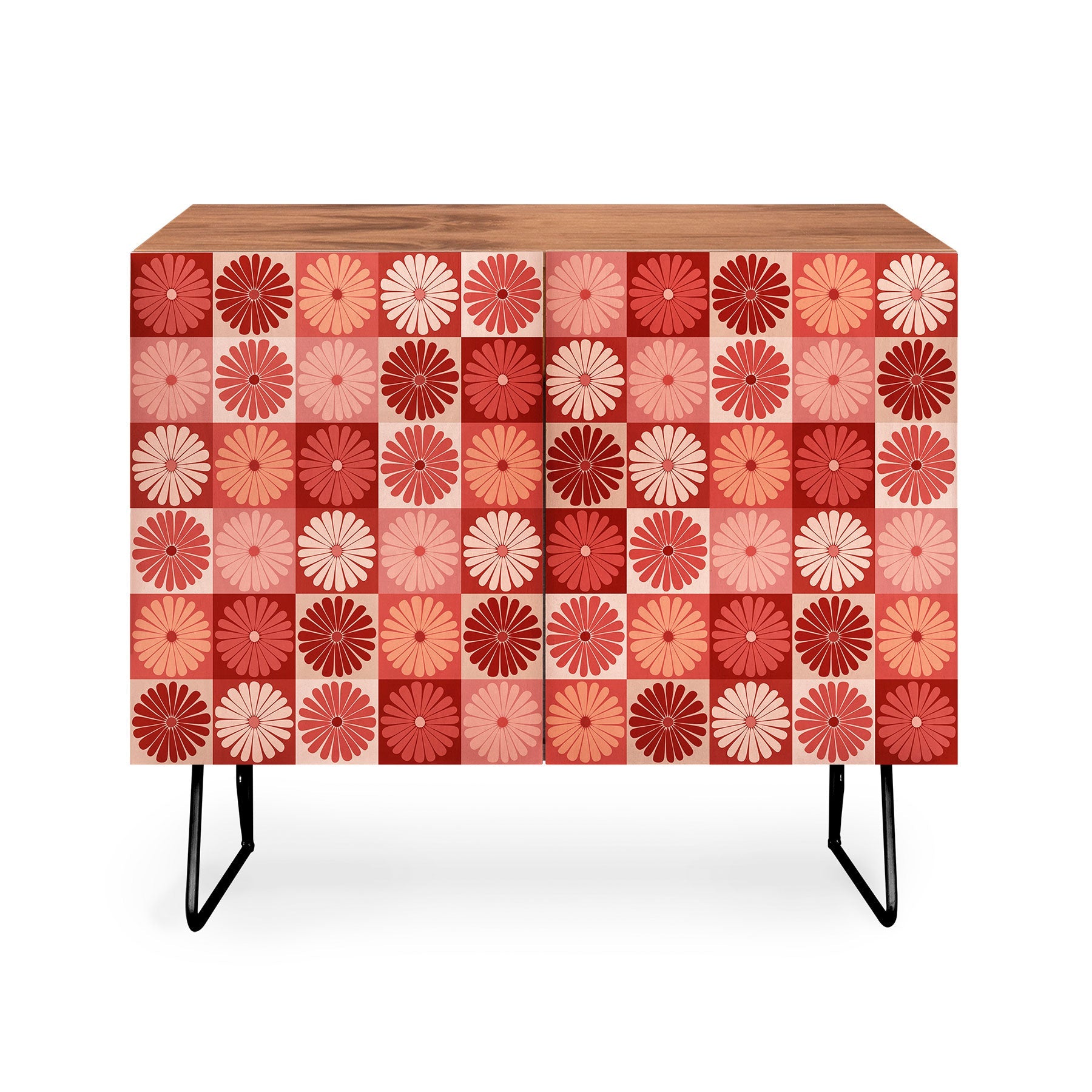 Colour Poems Checker Daisies I Red Pink Credenza