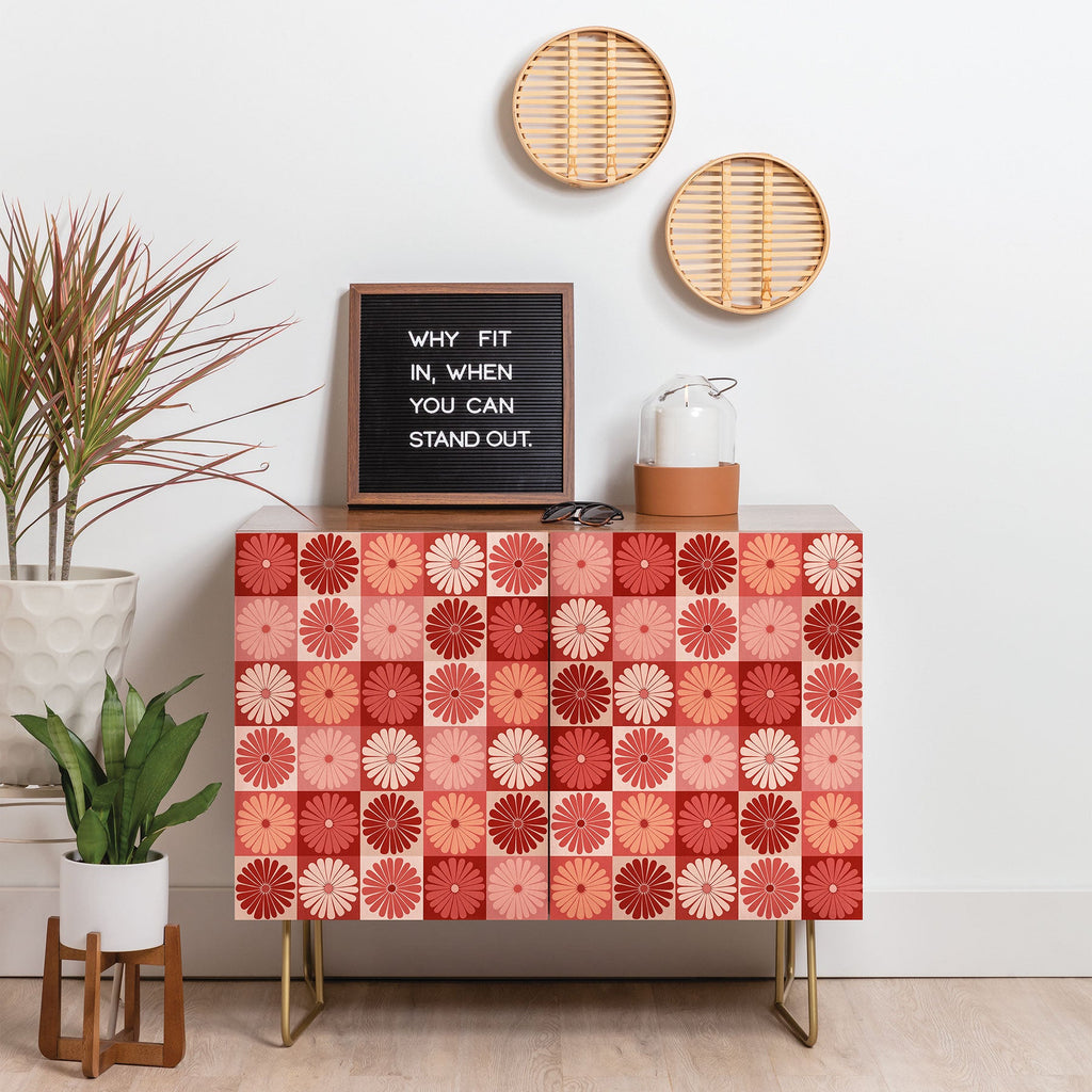 Colour Poems Checker Daisies I Red Pink Credenza