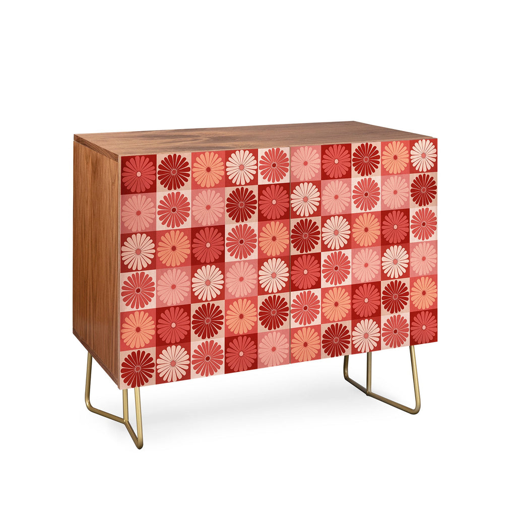 Colour Poems Checker Daisies I Red Pink Credenza