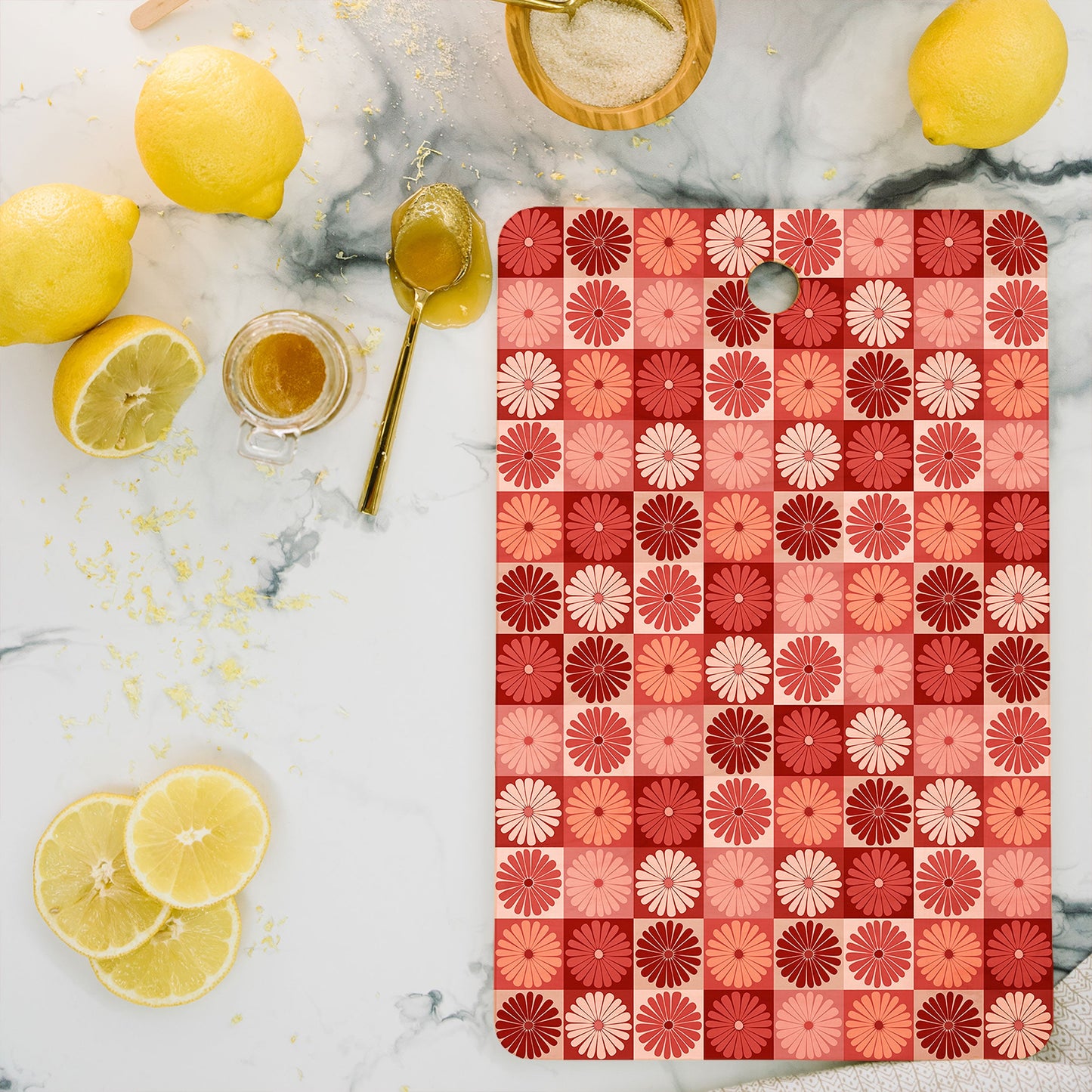 Colour Poems Checker Daisies I Red Pink Cutting Board Rectangle