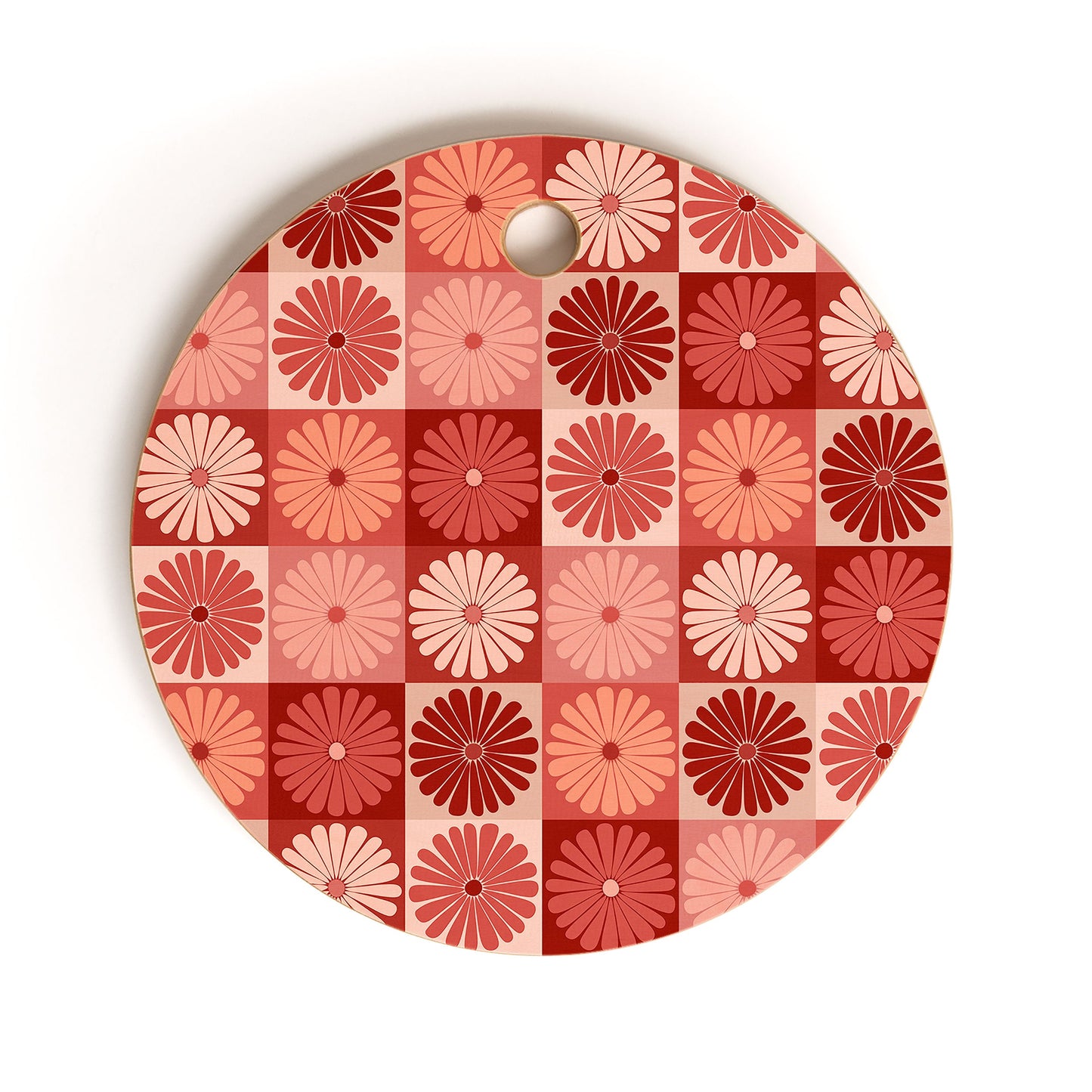 Colour Poems Checker Daisies I Red Pink Cutting Board Round