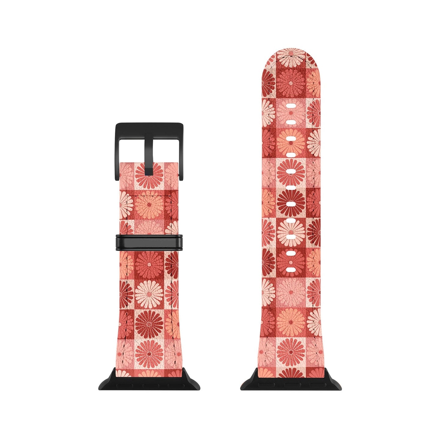Colour Poems Checker Daisies I Red Pink Apple Watch Band