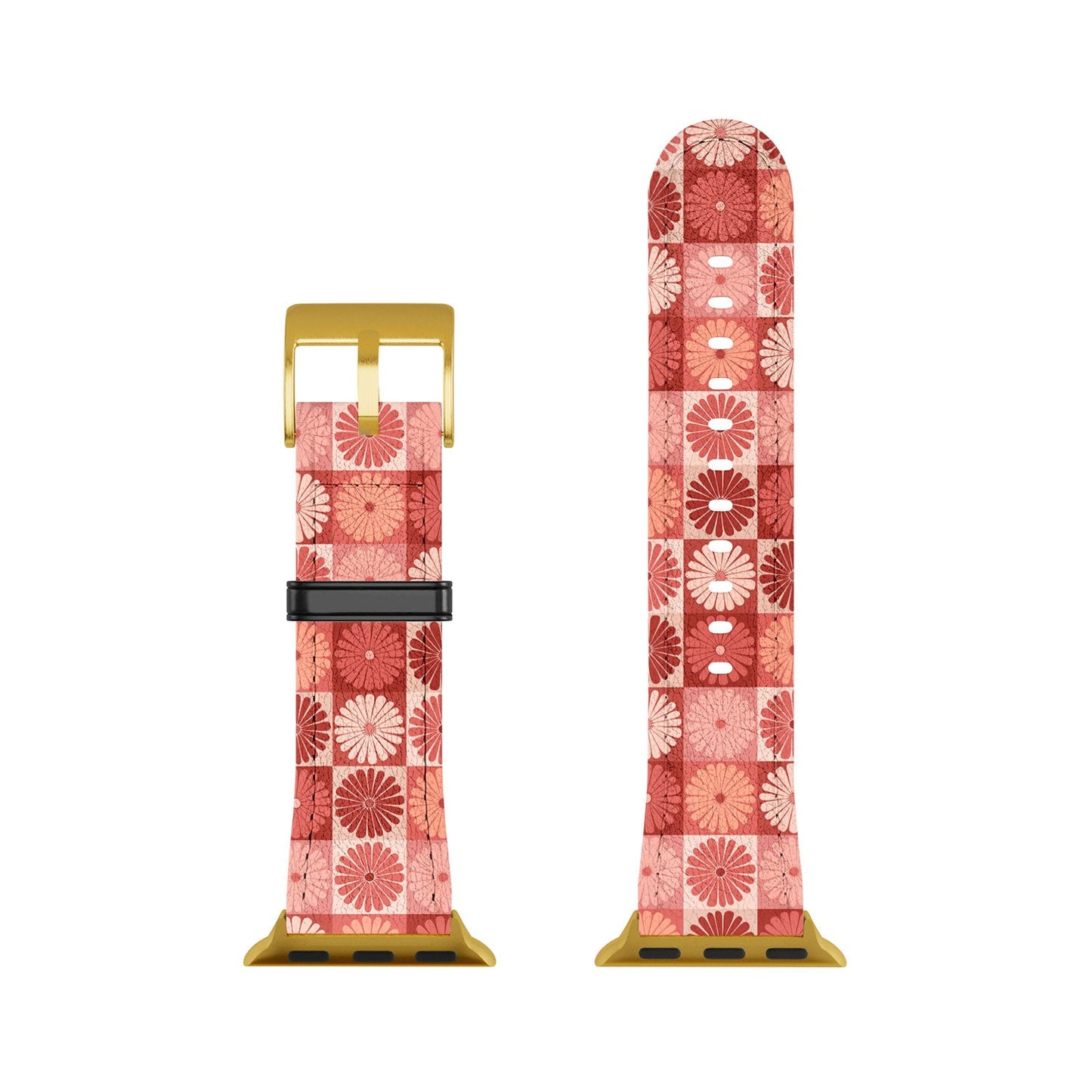Colour Poems Checker Daisies I Red Pink Apple Watch Band