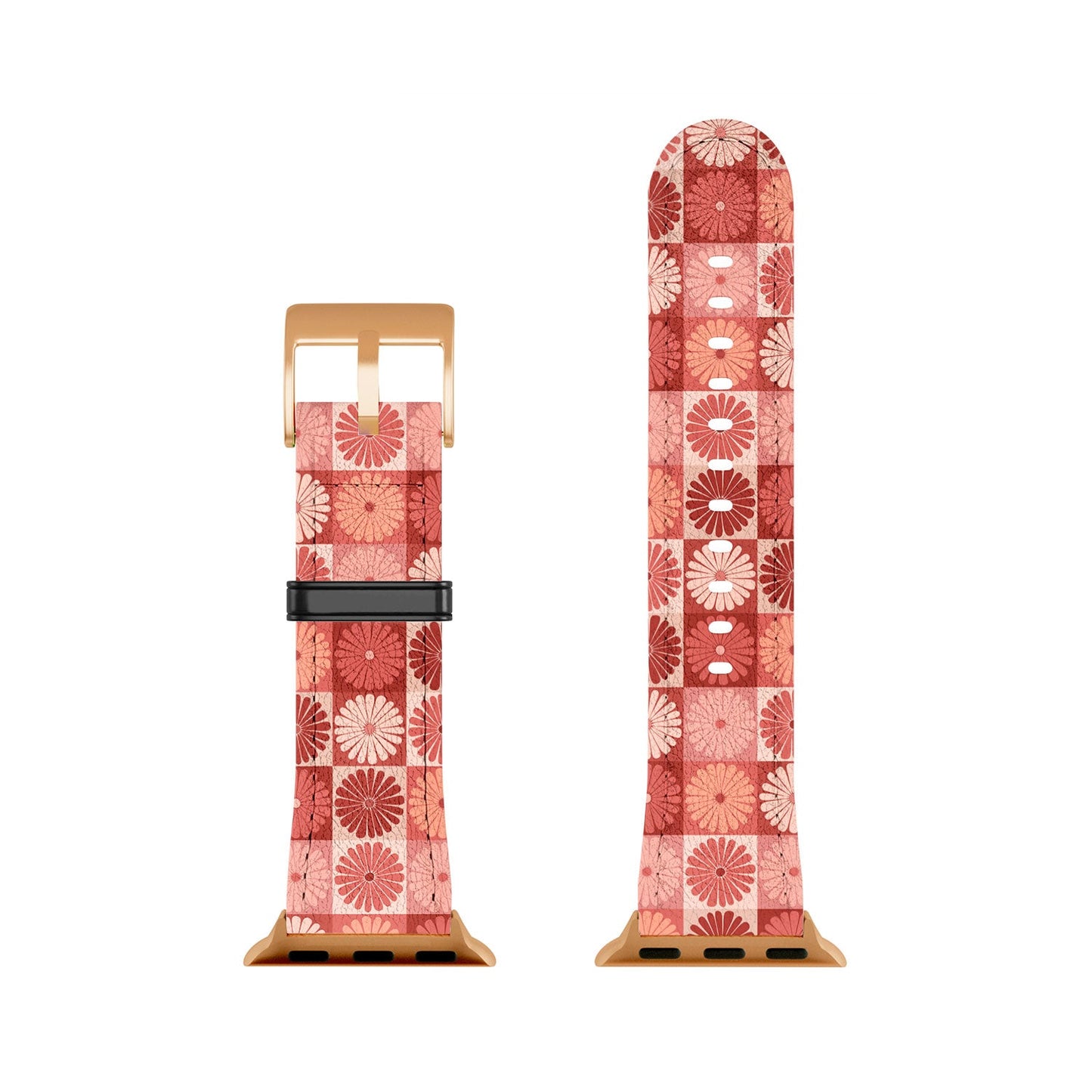 Colour Poems Checker Daisies I Red Pink Apple Watch Band