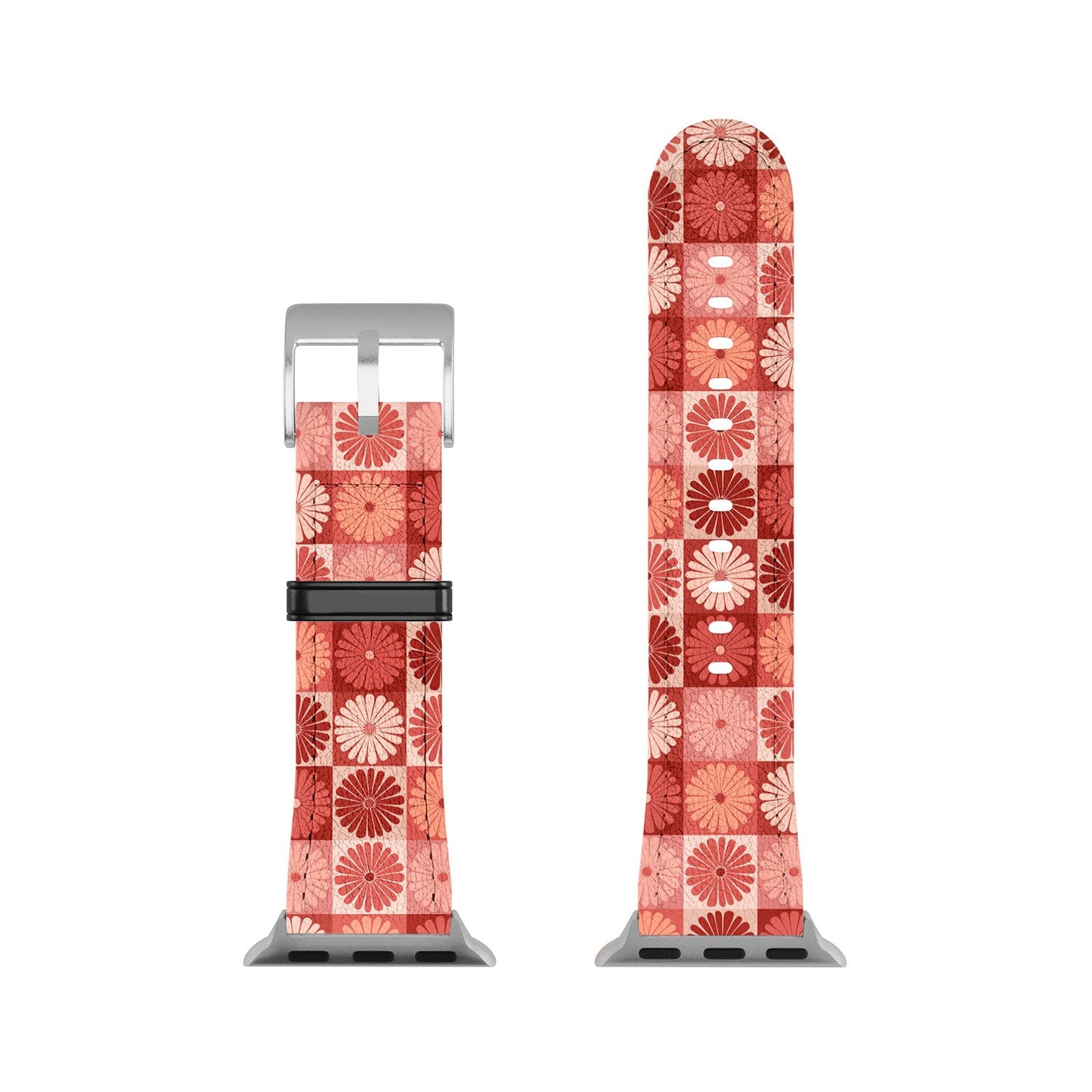 Colour Poems Checker Daisies I Red Pink Apple Watch Band